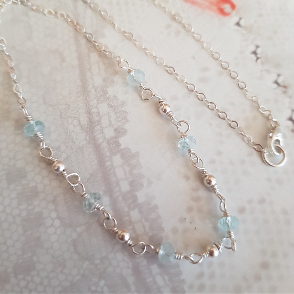 Aquamarine Necklace Sterling Silver